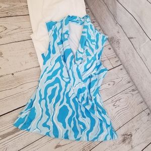 J. McLaughlin Blue & White Catalina Cloth Top